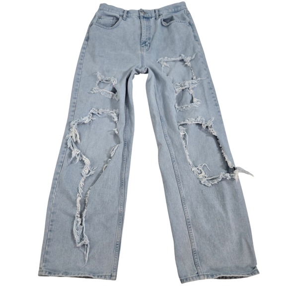 BDG Baggy Boyfriend Jeans Womens 31 Light Wash High Rise Thrashed Y2K Grunge - Picture 2 of 13